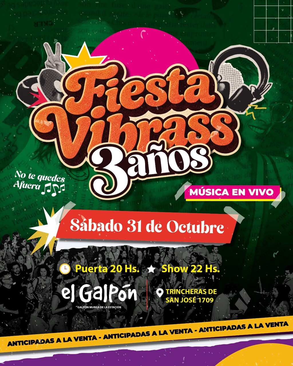 El sábado 31 se realizará la "Fiesta Vibrass" edición aniversario en El Galpón de la Murga